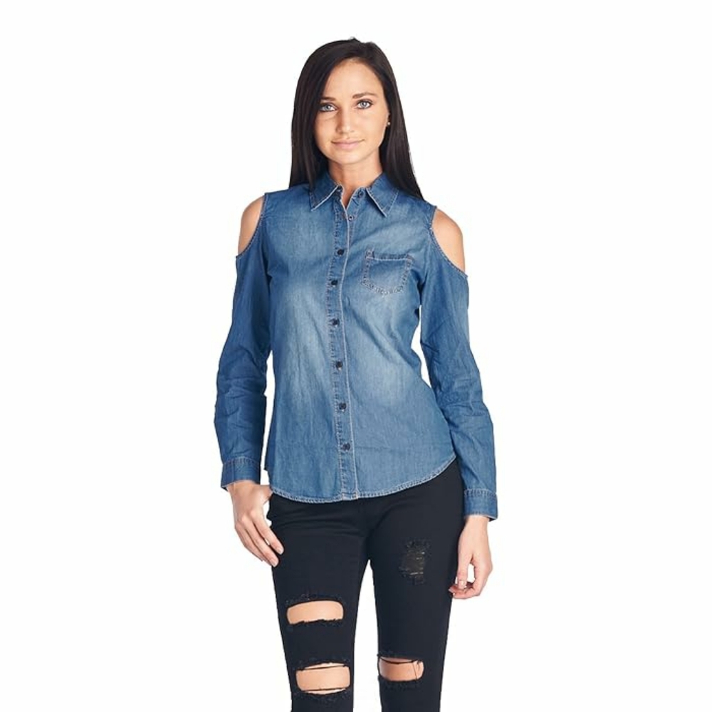 ASOS Denim off shoulder buttoned shirt xs